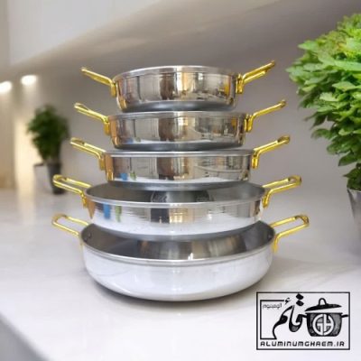 سرویس تابه طرح استیل دسته طلایی